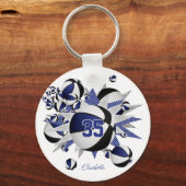 blauw zwart basketbal blowout meisjes jersey numme sleutelhanger (Achterkant)