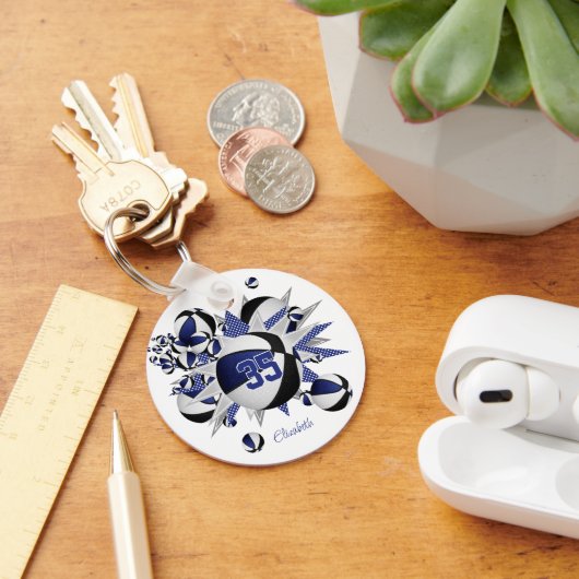 blauw zwart basketbal blowout meisjes jersey numme sleutelhanger (Bureau)