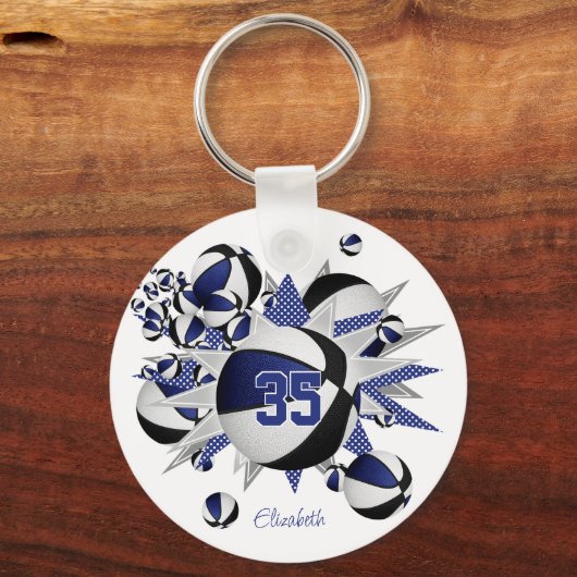 blauw zwart basketbal blowout meisjes jersey numme sleutelhanger (Voorkant)