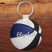 Blauw zwart basketbal cadeaus voor het team sleutelhanger (Voorkant)