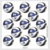 Blauw Zwart Basketbal stickers voor 13 teamleden (Vel)
