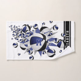 blauw zwart basketballen sterren meisjes monogram handdoek
