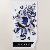blauw zwart basketballen sterren meisjes monogram strandlaken (Voorkant)