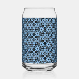 Blauw Zwart Bloem Naadloos Patroon Blikvorm Glas