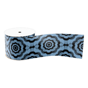 Blauw Zwart Bloem Naadloos Patroon Grosgrain Lint