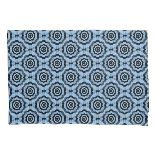 Blauw Zwart Bloem Naadloos Patroon Kussensloop (Voorkant)