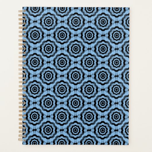 Blauw Zwart Bloem Naadloos Patroon Planner (Voorkant)
