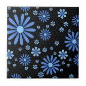 Blauw & Zwart Bloem Power Retro Floral Tegeltje (Voorkant)