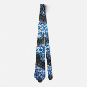 Blauw zwart bloemenpatroon harten stropdas