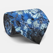 Blauw zwart bloemenpatroon harten stropdas (Opgerold)