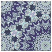 Blauw Zwart Boho Mandala Patroon Stof (Close Up)