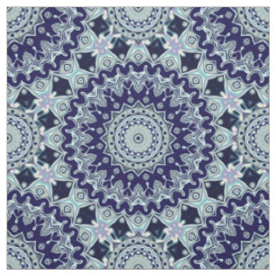 Blauw Zwart Boho Mandala Patroon Stof