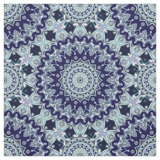 Blauw Zwart Boho Mandala Patroon Stof (Swatch)