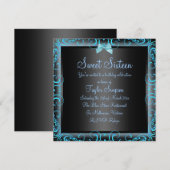 Blauw/Zwart Boog & Lijst Sweet16 Verjaardag Uitnod Kaart (Voorkant / Achterkant)