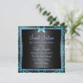 Blauw/Zwart Boog & Lijst Sweet16 Verjaardag Uitnod Kaart (Staand voorkant)