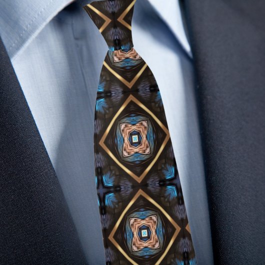 Blauw Zwart Bronzen Diamant Patroon Stropdas