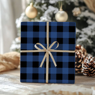 Blauw Zwart Buffalo Plaid Gingham Houthakker Cadeaupapier
