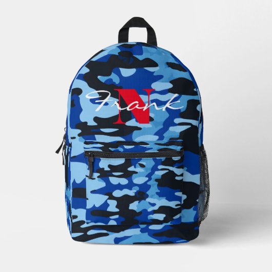 Blauw & Zwart Camo Rugzak – Aangepaste naam/Logo (Voorkant)