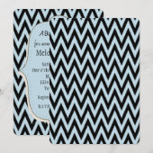 Blauw Zwart Chevron Baby shower Kaart (Voorkant / Achterkant)