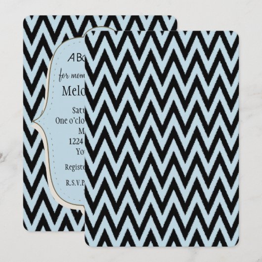 Blauw Zwart Chevron Baby shower Kaart (Voorkant / Achterkant)