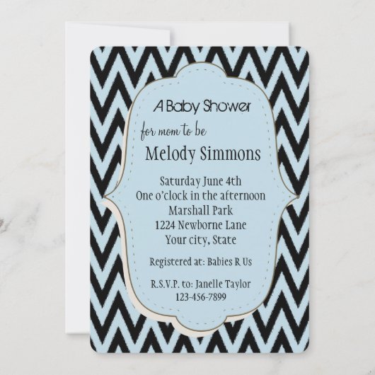 Blauw Zwart Chevron Baby shower Kaart (Achterkant)