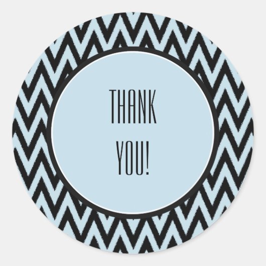 Blauw Zwart Chevron Ronde Sticker (Voorkant)