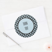 Blauw Zwart Chevron Ronde Sticker (Envelop)