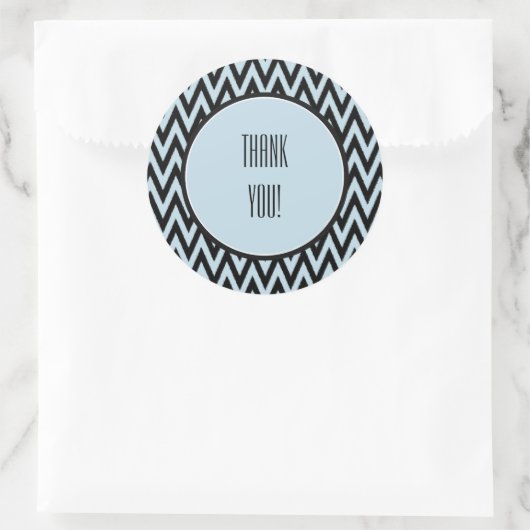 Blauw Zwart Chevron Ronde Sticker (Tas)