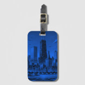 Blauw Zwart Chicago Skyline Bagagelabel (Voorkant (verticaal))