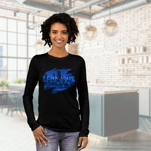 Blauw Zwart Chicago Skyline Tri-Blend Shirt