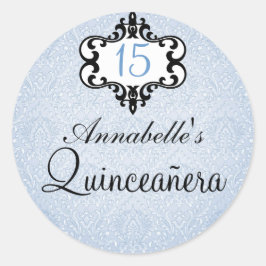 Blauw & Zwart Chique Damask Quinceañera Sticker