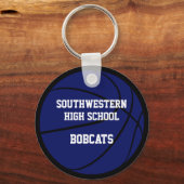 Blauw Zwart Custom Jersey Nummer Basketbal Sleutelhanger (Achterkant)