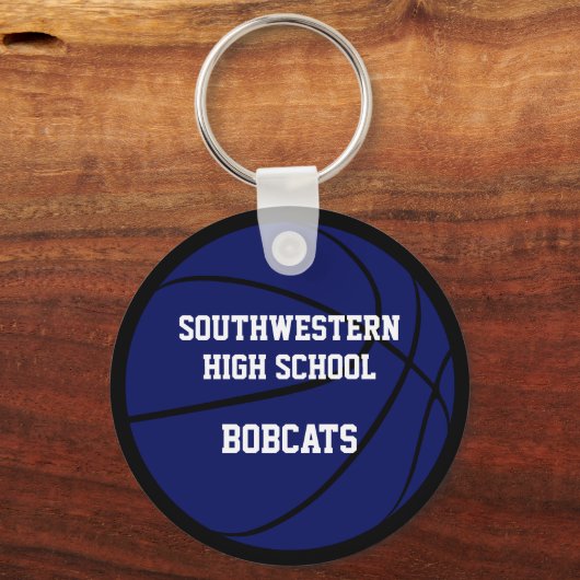 Blauw Zwart Custom Jersey Nummer Basketbal Sleutelhanger (Achterkant)