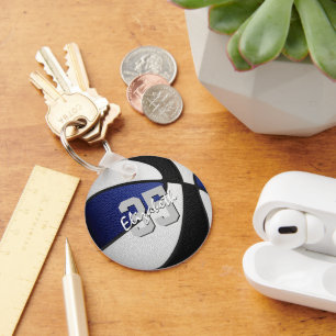 Blauw Zwart Custom Jersey Nummer Basketbal Sleutelhanger