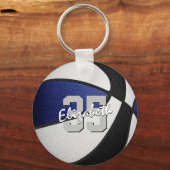 Blauw Zwart Custom Jersey Nummer Basketbal Sleutelhanger (Voorkant)