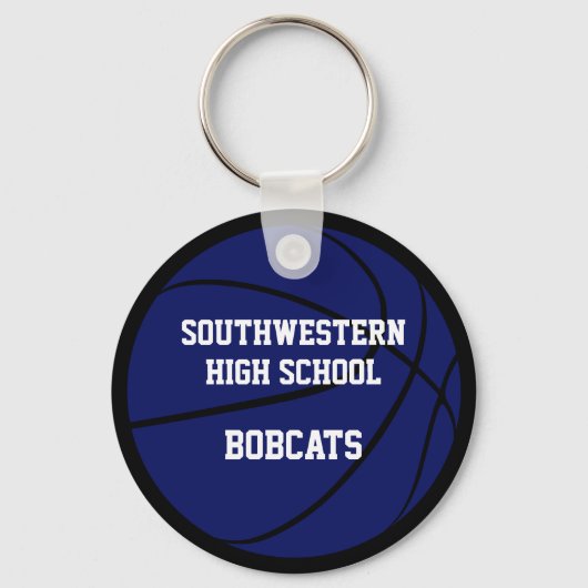 Blauw Zwart Custom Jersey Nummer Basketbal Sleutelhanger (Achterkant)