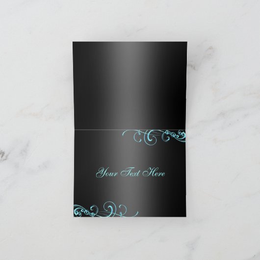 Blauw/Zwart Damascus & Bow Dank u kaart (Binnen)