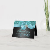 Blauw/Zwart Damascus & Bow Dank u kaart (Voorkant)