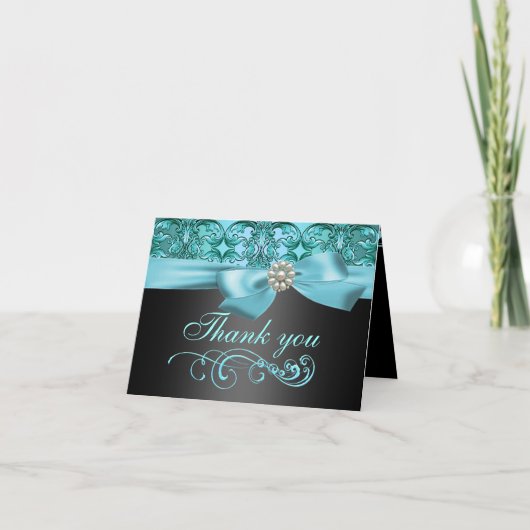 Blauw/Zwart Damascus & Bow Dank u kaart (Voorkant)