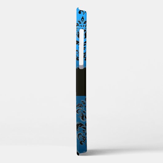 BLAUW ZWART DAMAST EDELSTEEN MONOGRAM Case-Mate iPhone CASE (Achterkant / Links)