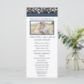 Blauw Zwart Damast Foto Trouwprogramma Programmakaart (Staand voorkant)