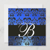 BLAUW ZWART DAMAST MONOGRAM, Helder Goud Wit Kaart (Voorkant)