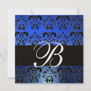 BLAUW ZWART DAMAST MONOGRAM , Helder Goud Wit Kaart