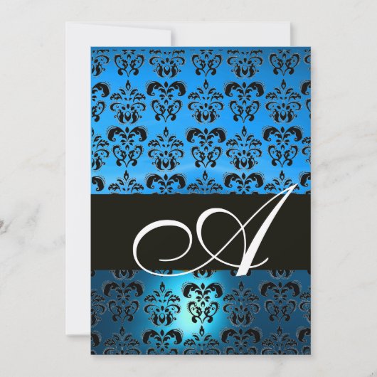 BLAUW ZWART DAMAST MONOGRAM ,helder wit Kaart (Voorkant)