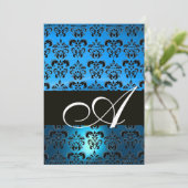 BLAUW ZWART DAMAST MONOGRAM ,helder wit Kaart (Staand voorkant)
