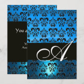 BLAUW ZWART DAMAST MONOGRAM ,helder wit Kaart (Voorkant / Achterkant)