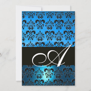 BLAUW ZWART DAMAST MONOGRAM ,helder wit Kaart