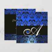 BLAUW ZWART DAMAST MONOGRAM SAFFIER KAART (Voorkant / Achterkant)