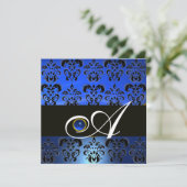 BLAUW ZWART DAMAST MONOGRAM SAFFIER KAART (Staand voorkant)