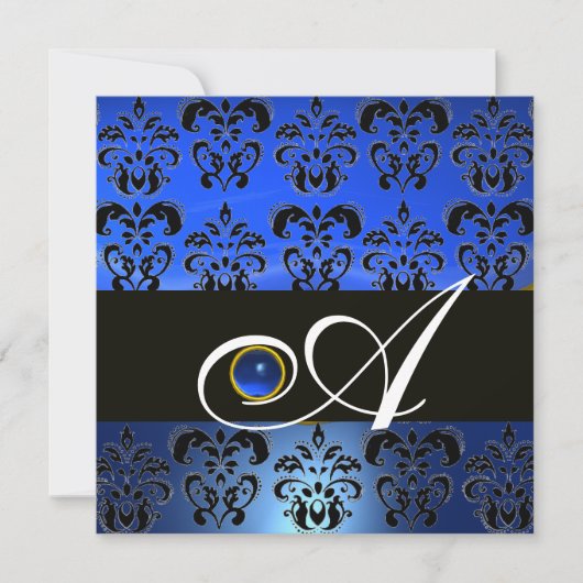 BLAUW ZWART DAMAST MONOGRAM SAFFIER KAART (Voorkant)